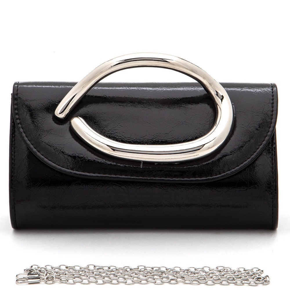 Black & Silver Vegan Leather Clutch Bag